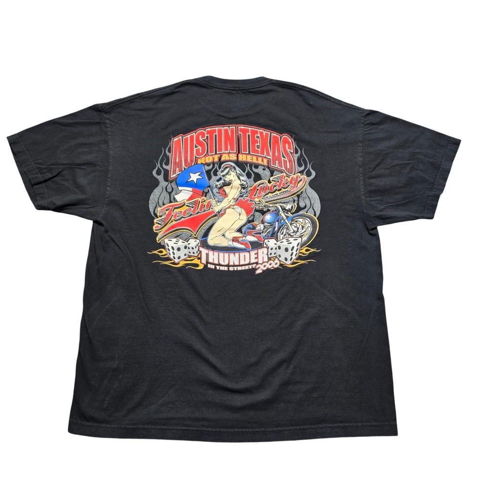 Vintage Y2K Grunge Biker Pinup T Shirt Mens 2XL Black Austin Texas Hot As Hell